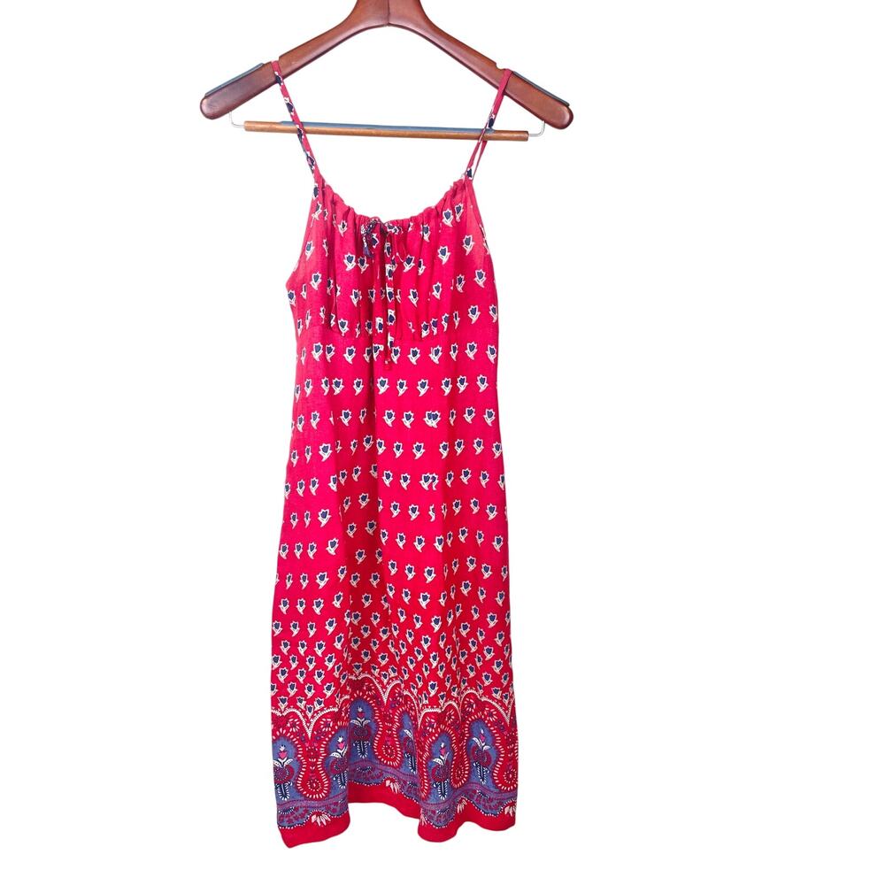 Red Spaghetti-Strap Maxi Dress with Paisley Hem